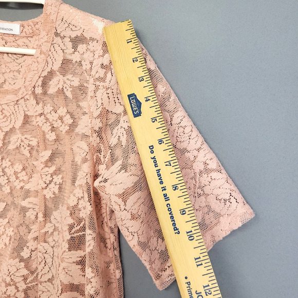 BCBGeneration Lace Top Womens Small Rose Smoke Pink Vented Back Short Sleeves - Picture 10 of 14